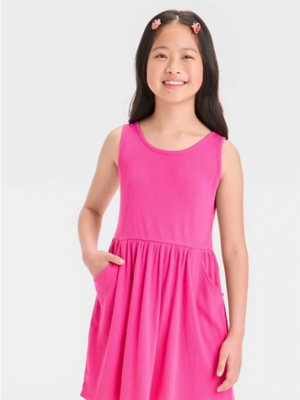 Cat & Jack Bright Pink Ribbed Tank Dress with Pockets